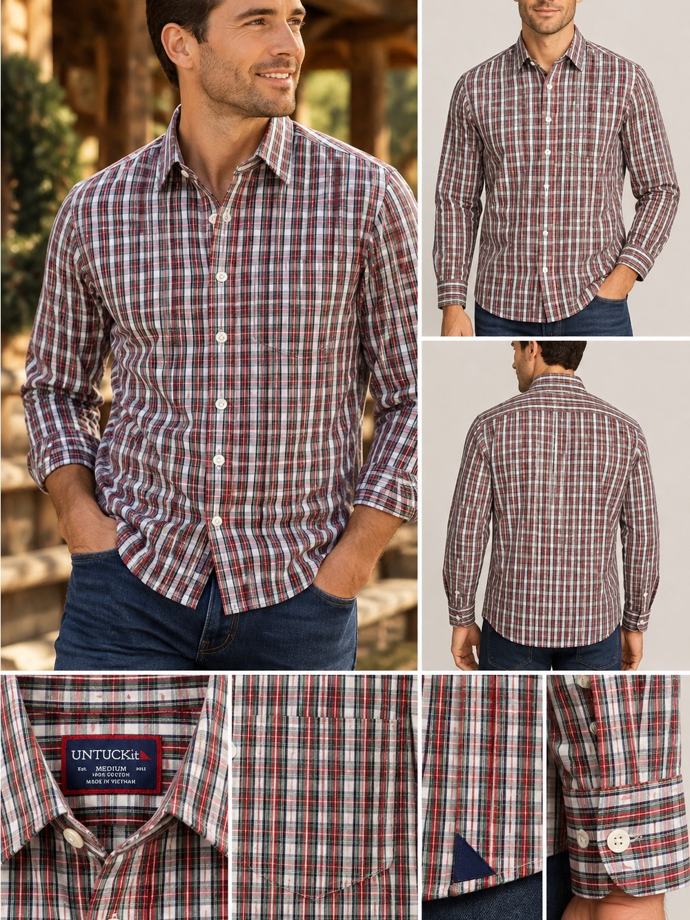 UNTUCKit Men’s M Ormadel Plaid Button Down Shirt Red Green Blue Cotton Preppy